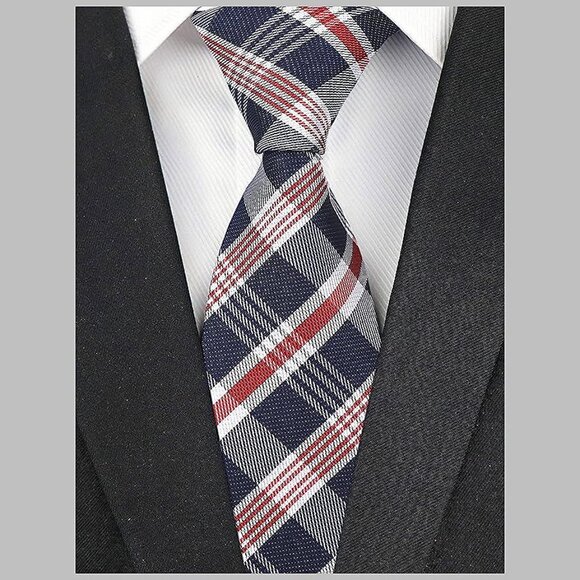 Men's Gingham Check Stripe Ties Pattern Business Red Blue White Tartan - Picture 2 of 4